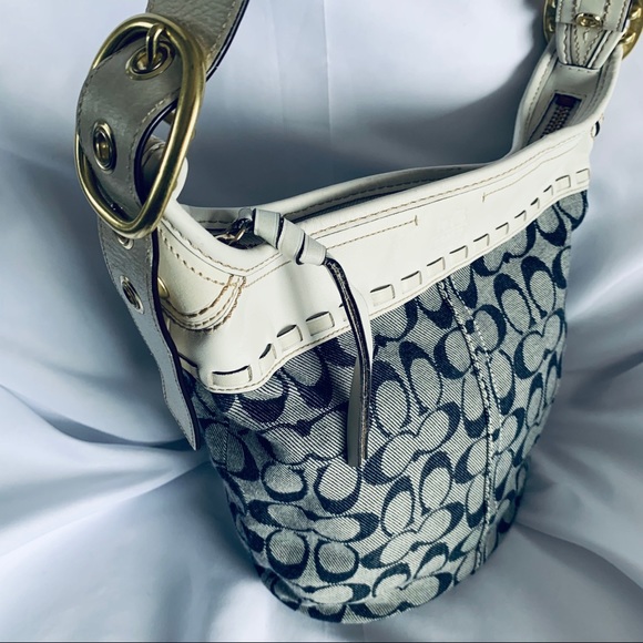 COACH Blue & White Canvas Bucket Bag - Picture 5 of 15
